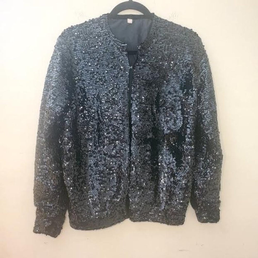 Vintage Black Long Sleeves Sequins Bomber Jacket EU 44 US 10.5 (L)